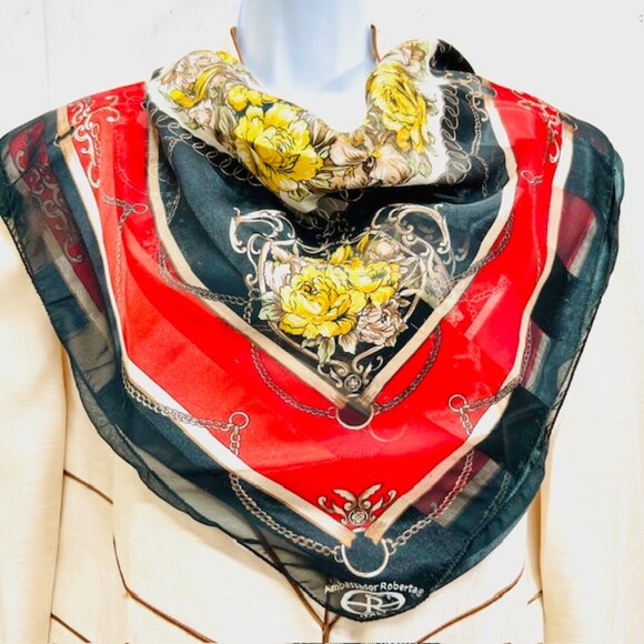 #49 Vintage Embassador Roberta ,  100% silk satin & chiffon, red black ivery(49 - Picture 1 of 9